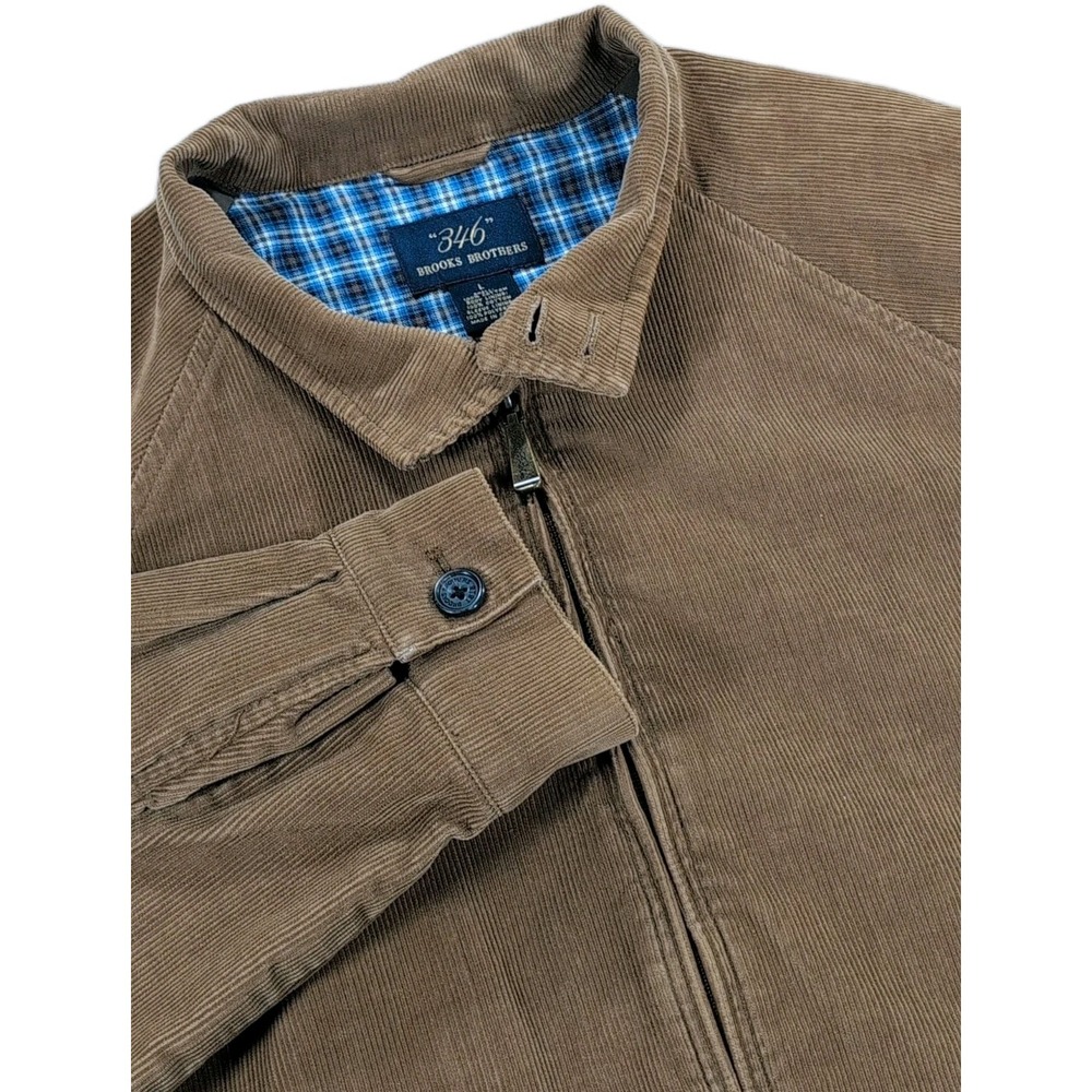 Brooks Brothers 346 Corduroy Harrington Jacket Mens L Brown Plaid Lined Zip